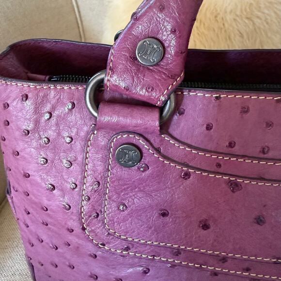 CELINE Michael Kors Boogie Bag Handbag Sd Gm 0097 Exotics Ostrich Purple Italy - Picture 5 of 16